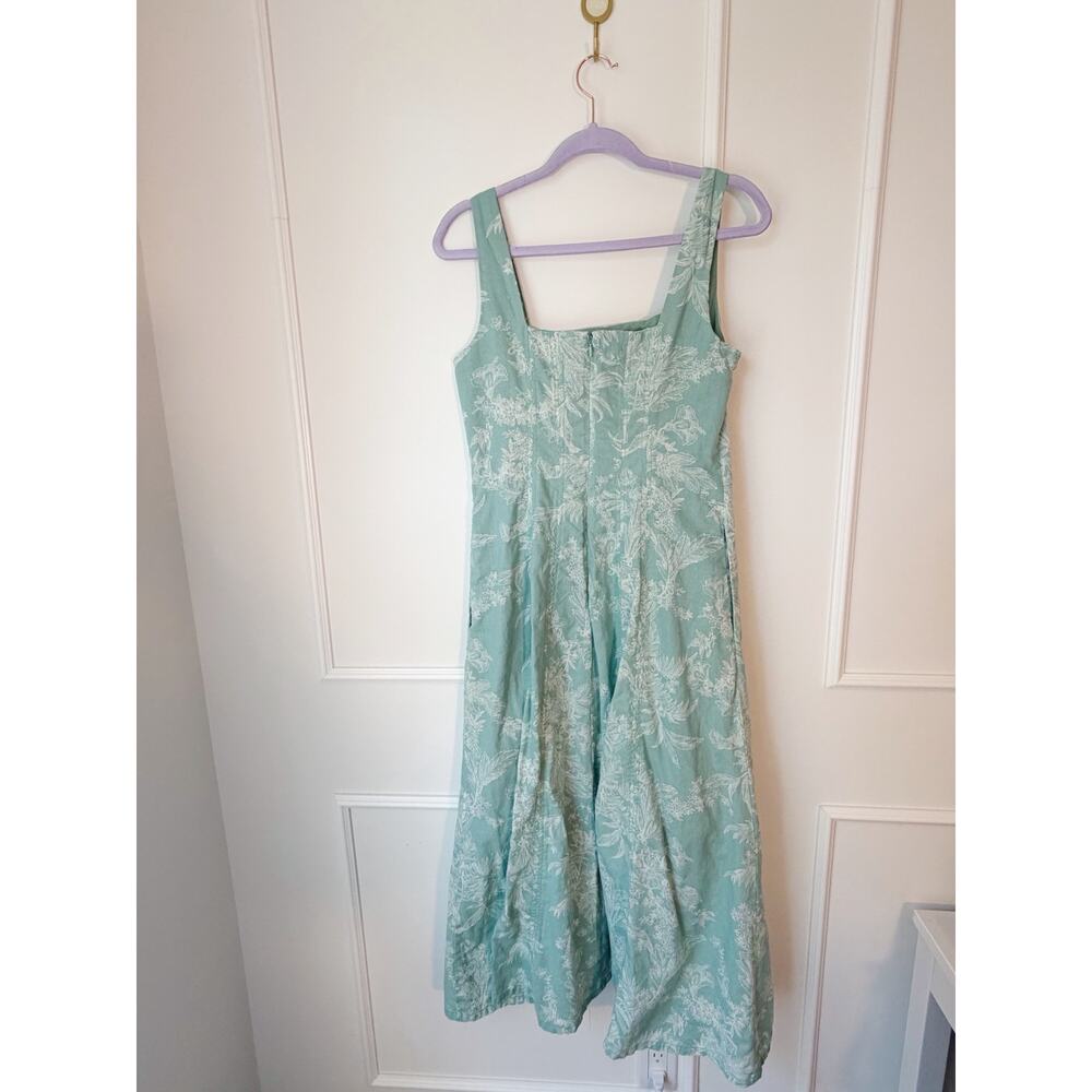 The Loft Cotton Blend Midi Dress Teal and White Floral Size 2 - Picture 10 of 11